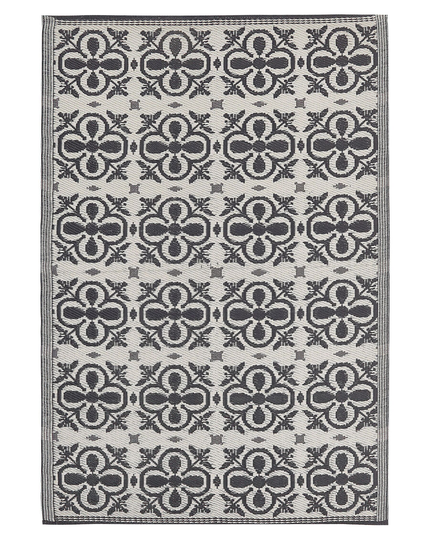 Tapis extérieur à motif floral noir et blanc 120 x 180 cm NELLUR_786134