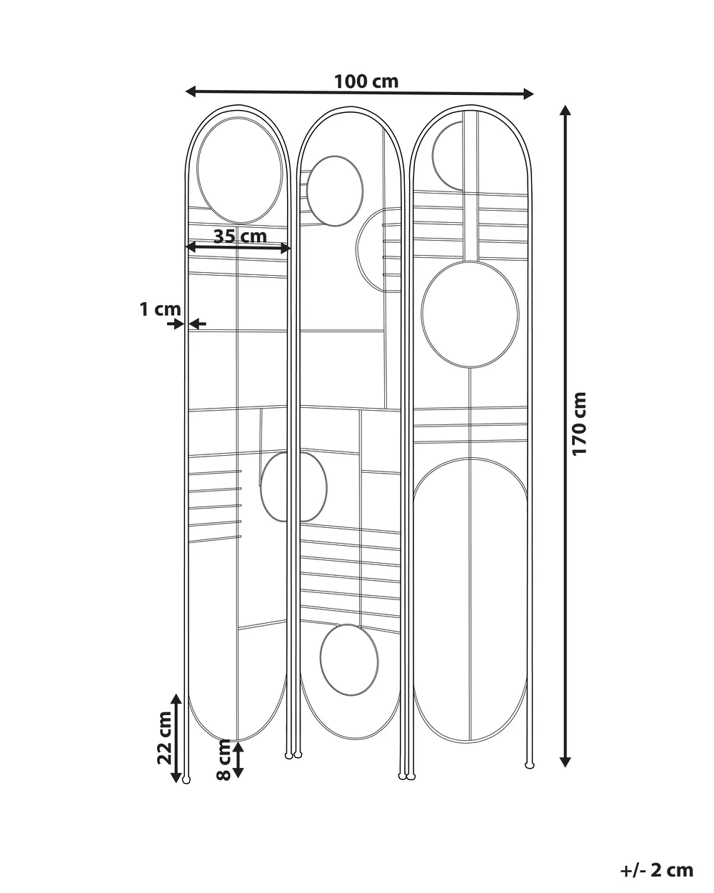 3-panelowy parawan pokojowy TURANIA 100 cm 170 cm Złoty_936208