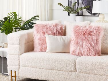Set of 2 Faux Fur Cushions 42 x 42 cm Pink LUBHA
