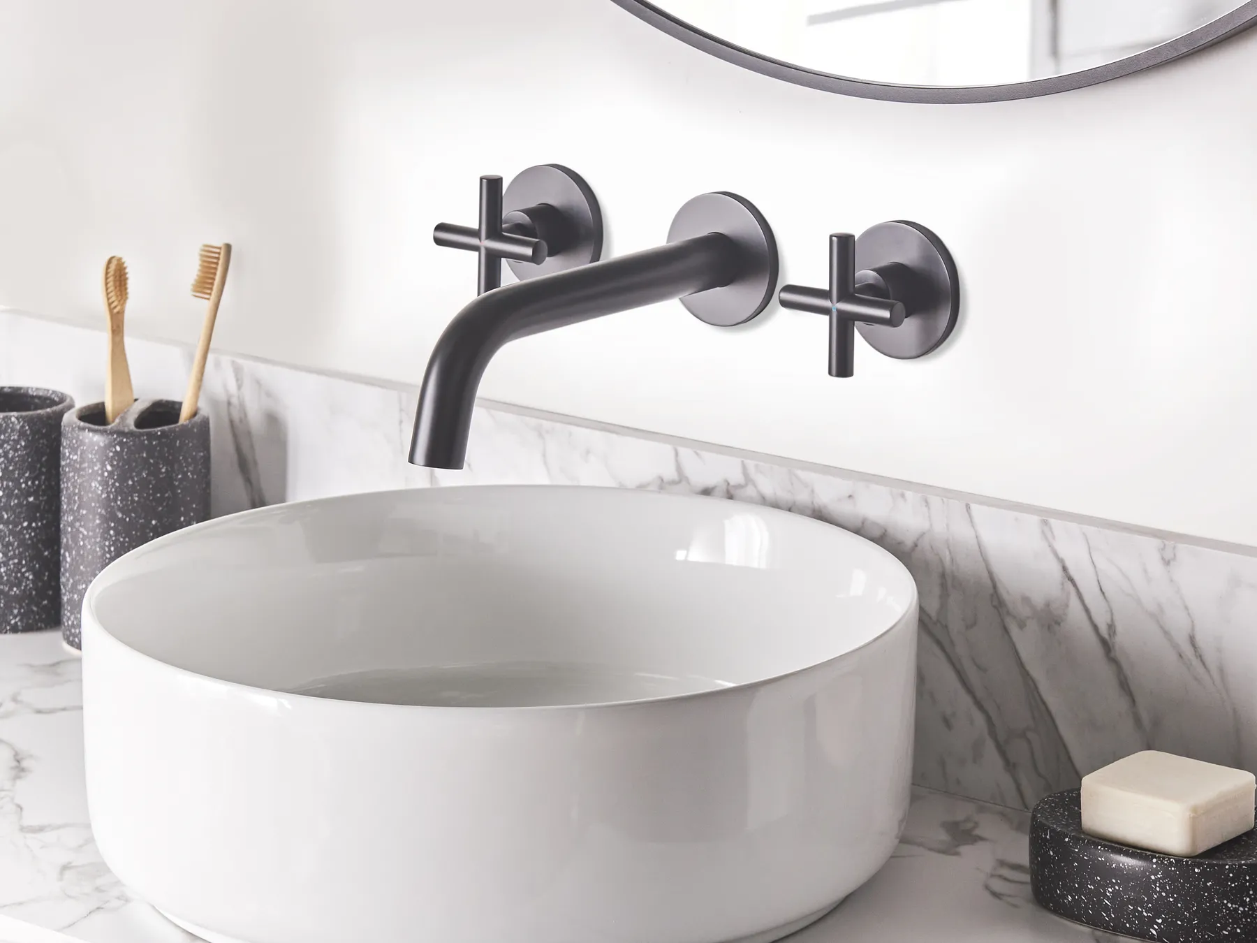 Wall Mounted Basin Mixer Tap KAIETEUR Brass Black_986918