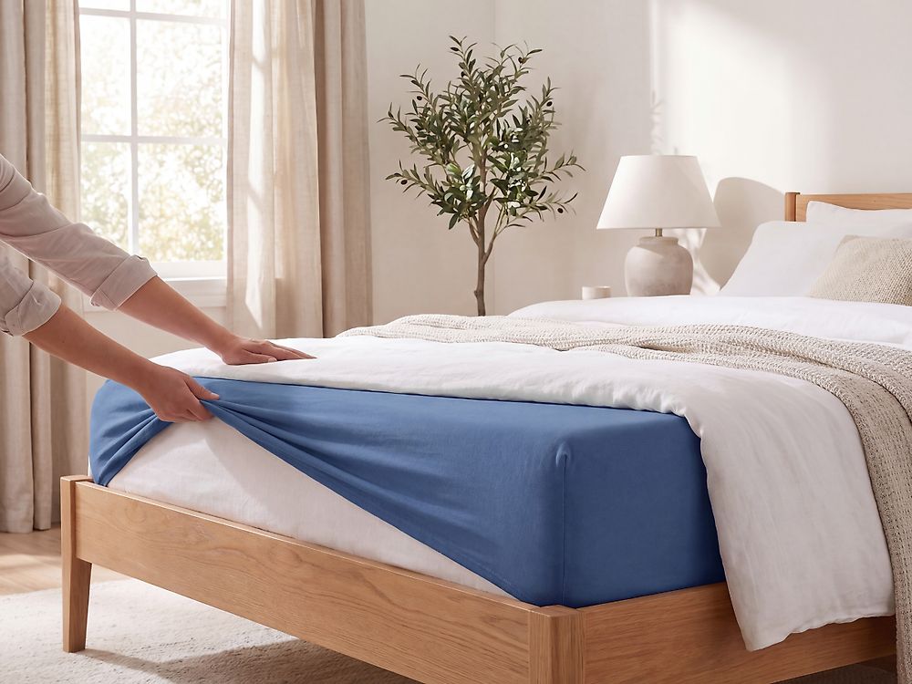 Cearșaf cu elastic JANBU 160 x 200 cm Bumbac Bleumarin