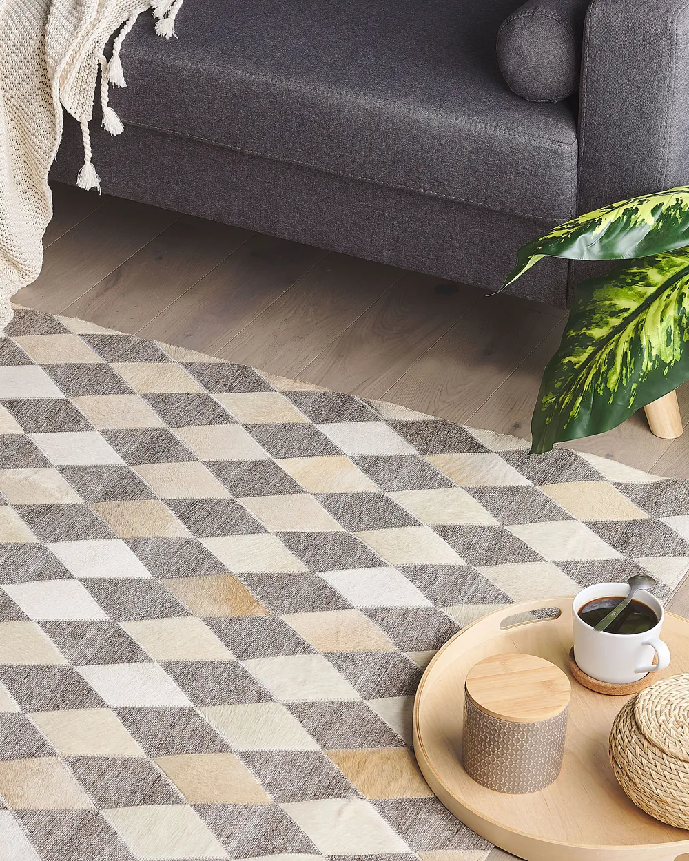 Vloerkleed leer beige/bruin in diverse formaten SESLICE