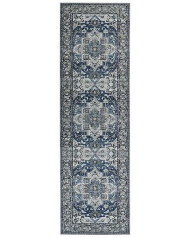 Teppich grau / blau 60 x 200 cm orientalisches Muster Kurzflor KOTTAR