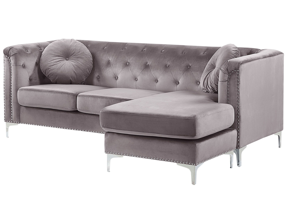 Left Hand Velvet Corner Sofa Grey FLEN Beliani