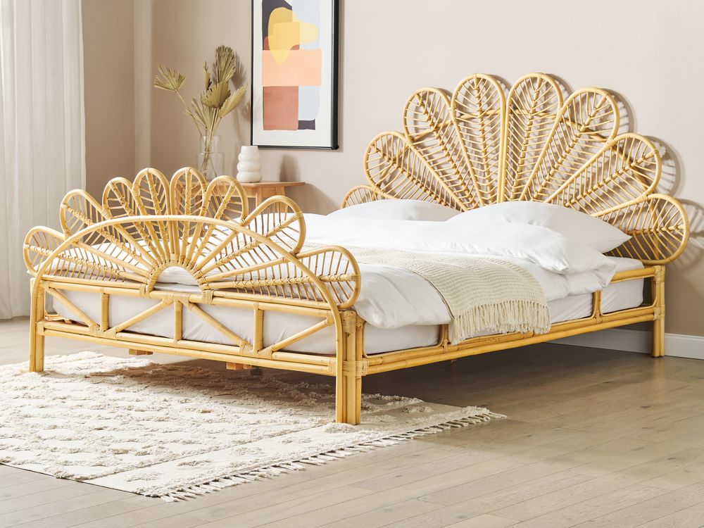 Łóżko Rattan FLORENTINE 180 x 200 cm Jasnobrązowy