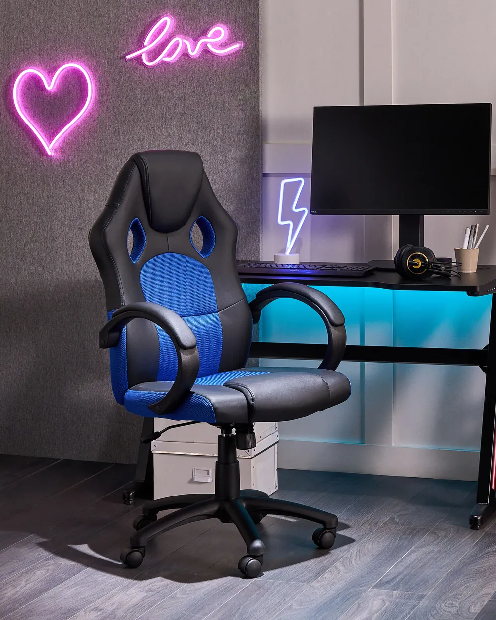 Office Chair FIGHTER Faux Leather Navy Blue