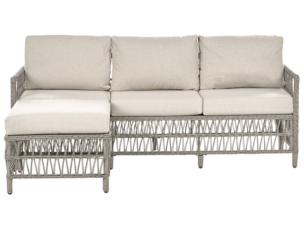 Garden Sofa with Ottoman 3 Seater OFENA PE Rattan Grey