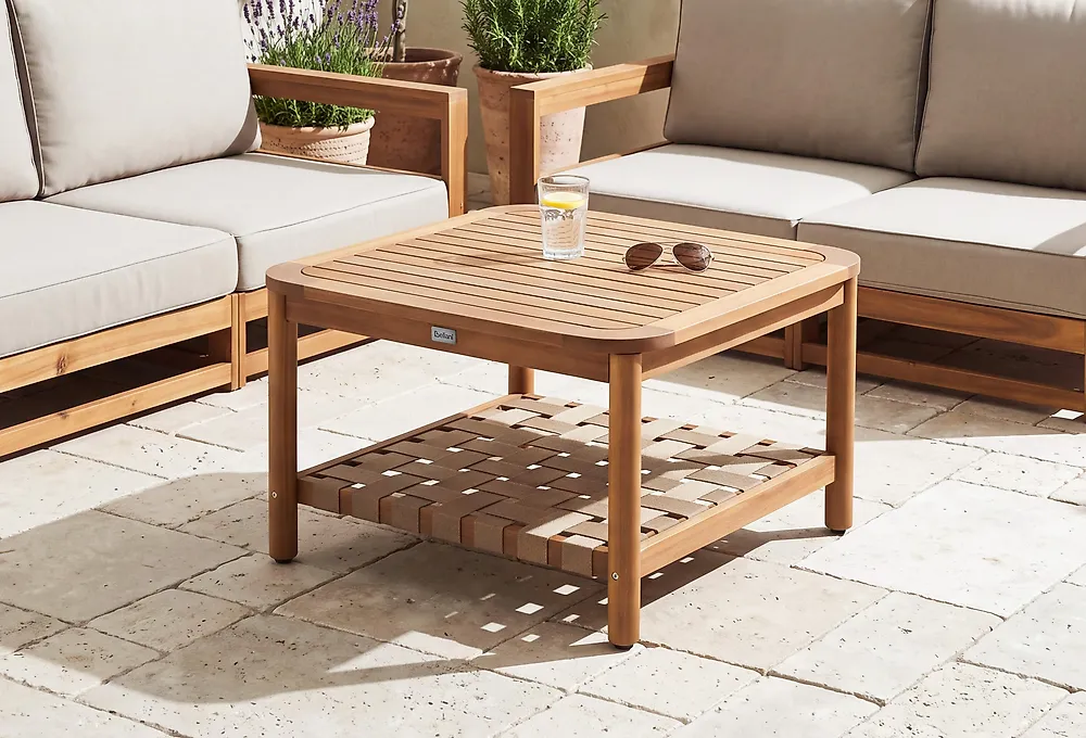 Garden Coffee Table with Shelf MILZANO 70 cm 70 cm Acacia Wood Brown