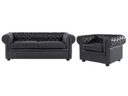 Living Room Set 4 Seater CHESTERFIELD Leather Black_769411