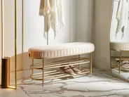 2 Tier Shoe Bench VERGENNES Velvet Beige_1021986