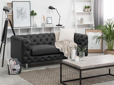 2 Seater Faux Leather Sofa Black VISSLAND