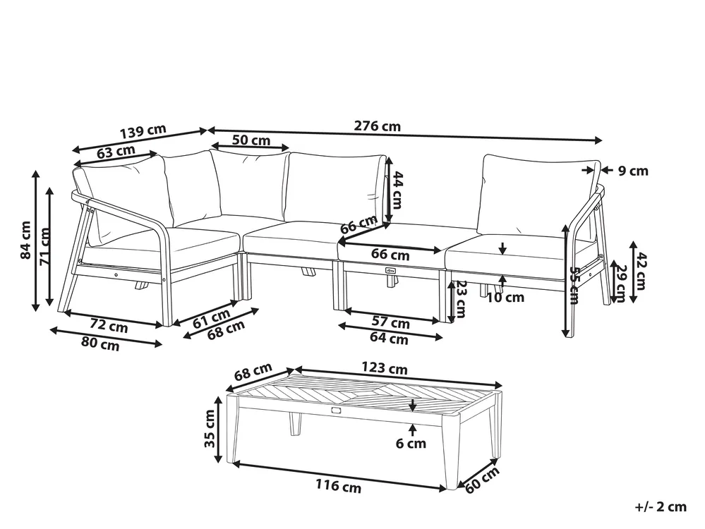 Garden Corner Sofa with Table 5 Seater RIVELLO Modular Acacia Wood Light Brown_1156329