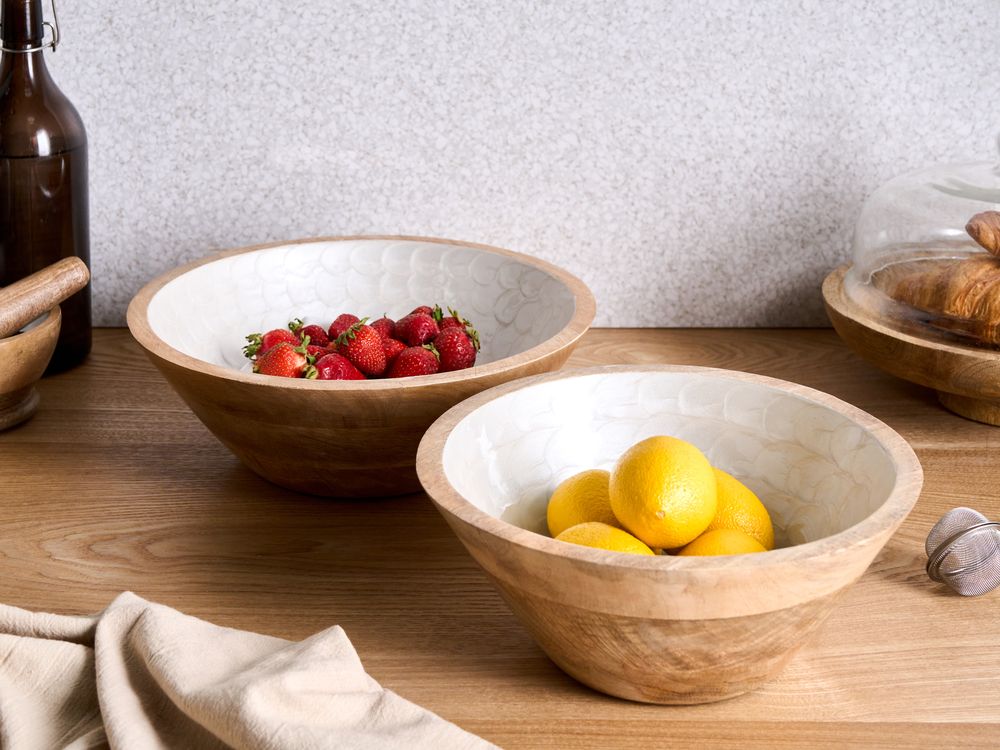 Set di 2 ciotole decorative ARISH Legno di mango Marrone/Bianco