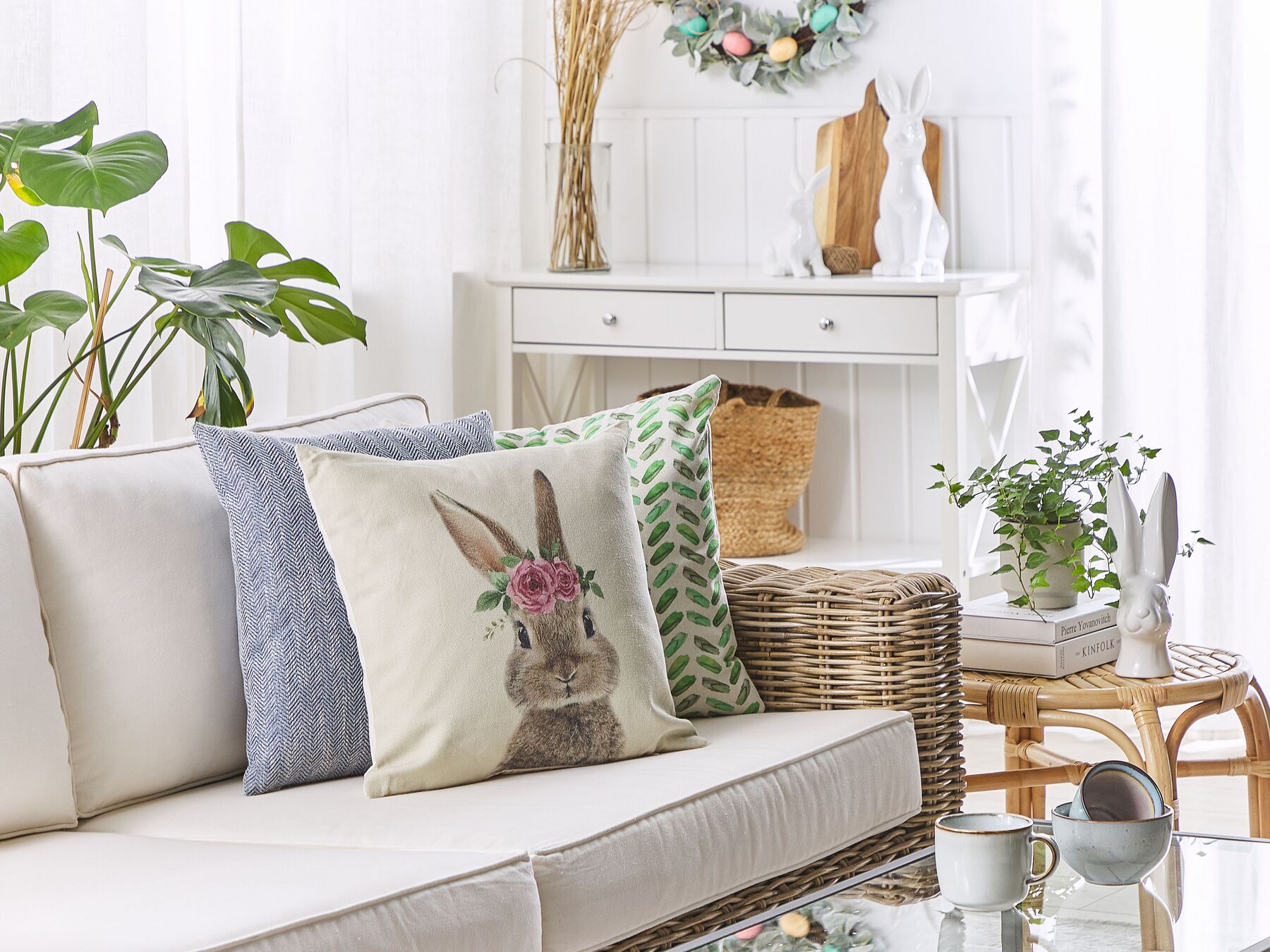 Set of 2 Cushions Rabbit Print 45 x 45 cm Taupe TULIPA_798602