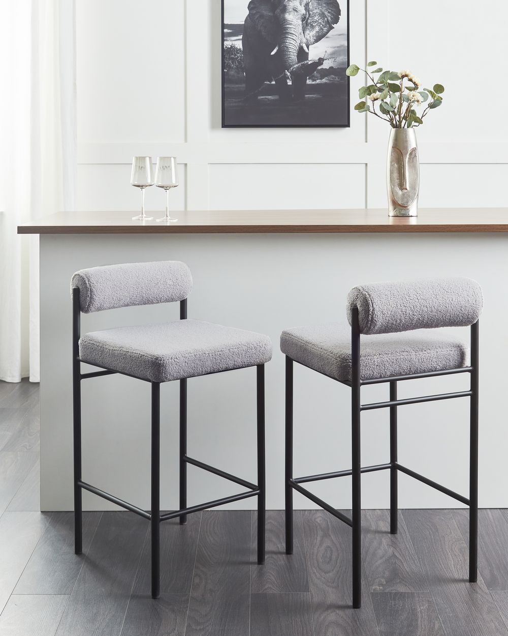 Set of 2 Bar Chairs AMAYA Boucle Grey