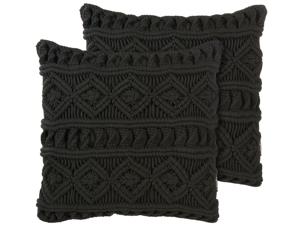 Set of 2 Cotton Macrame Cushions 45 x 45 cm Black MUDANYA Beliani.cz