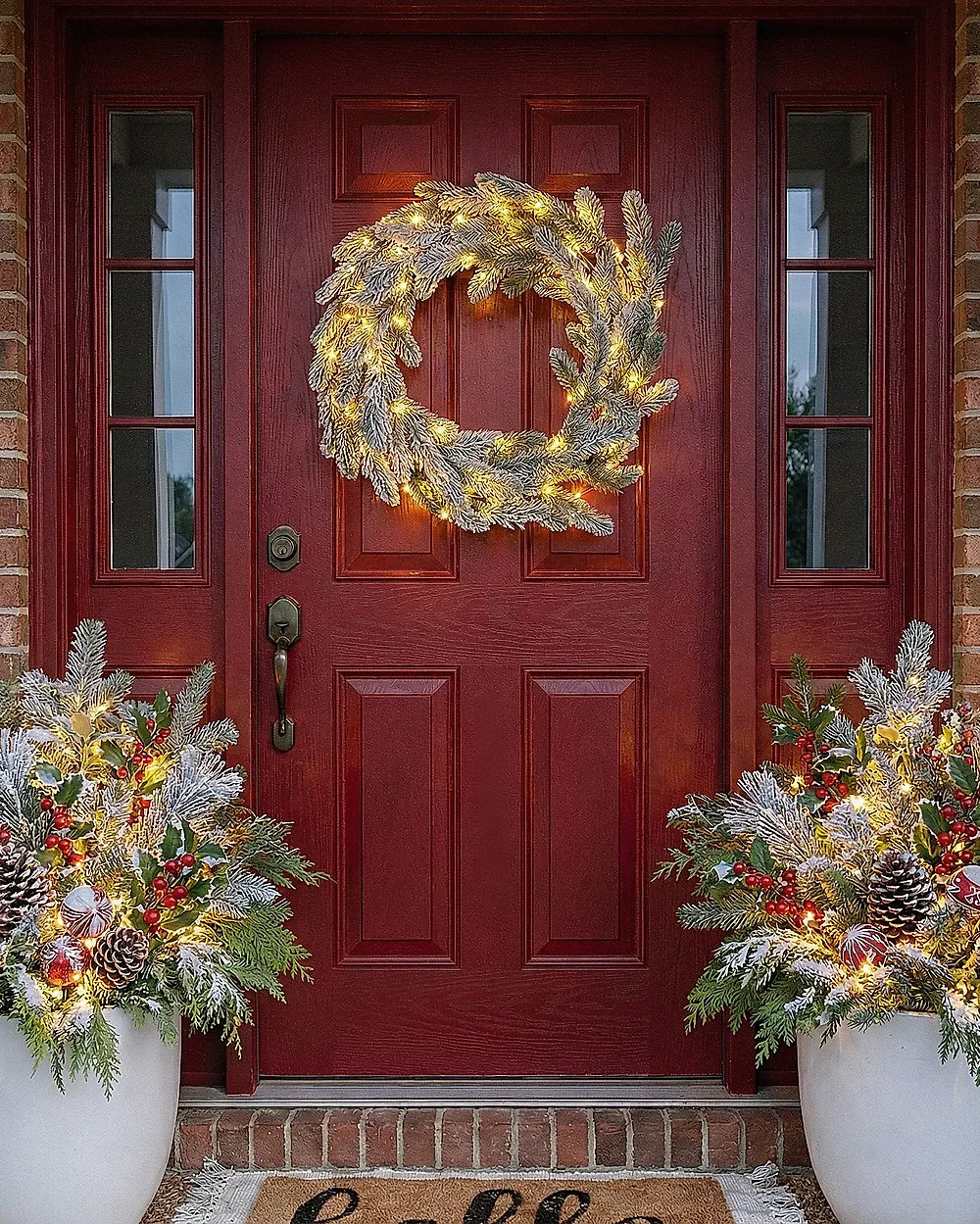 Ghirlanda Natalizia Senza Fili Con Luci A LED, 45x19 Cm, Per Interni Ed Esterni - Decorazione Rossa Con Gocce