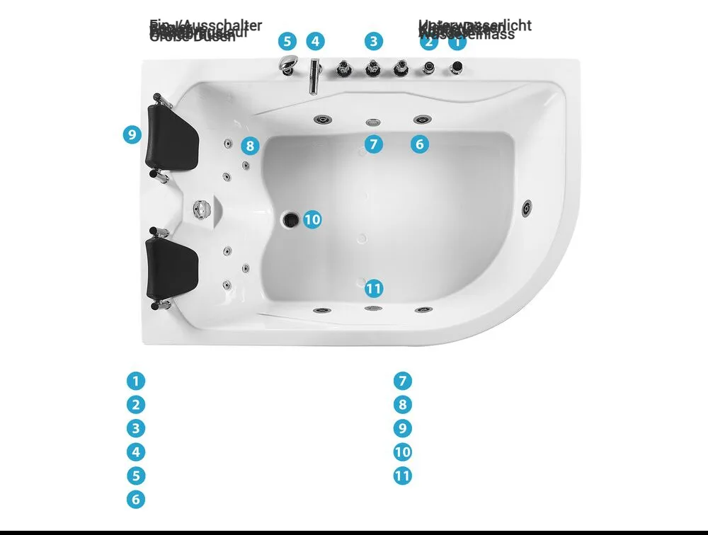 Whirlwanne Eckmodell mit LED CALAMA 180 x 120 cm Weiß rechtsseitig_781607