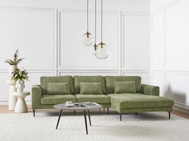 Left Hand Fabric Corner Sofa Green FLAM