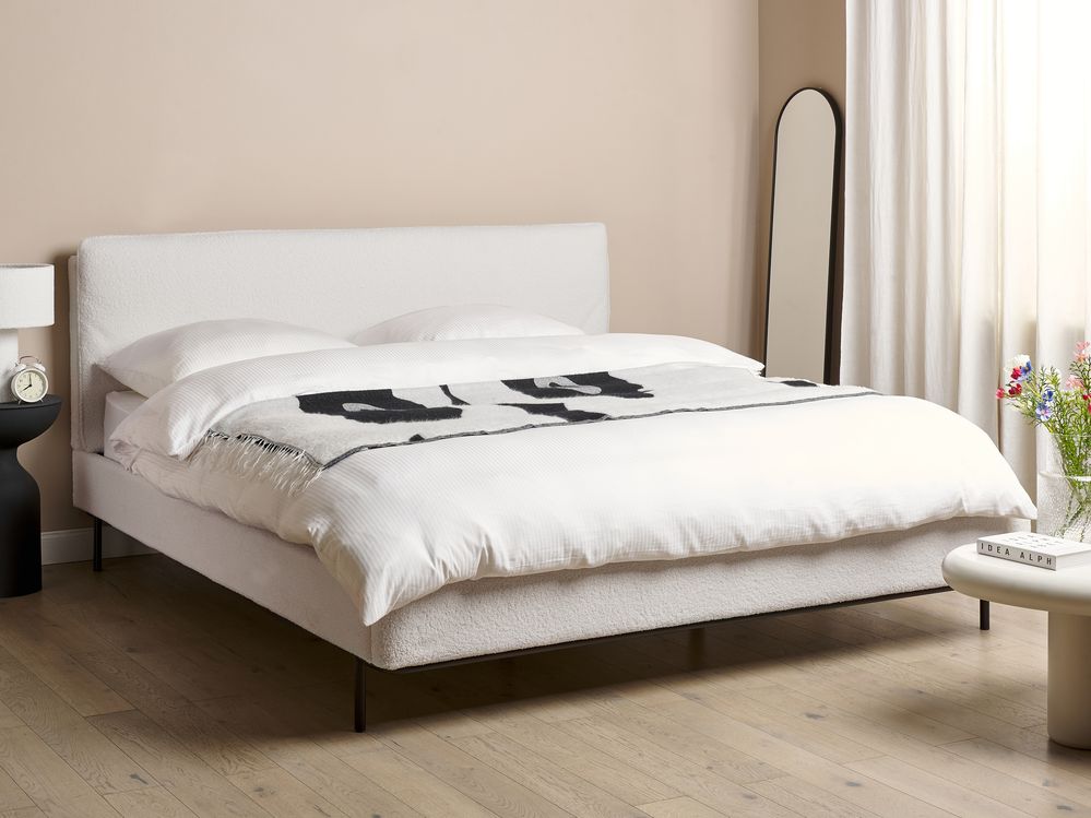 Bett mit Lattenrost Bouclé CORIO 180 x 200 cm Cremeweiß