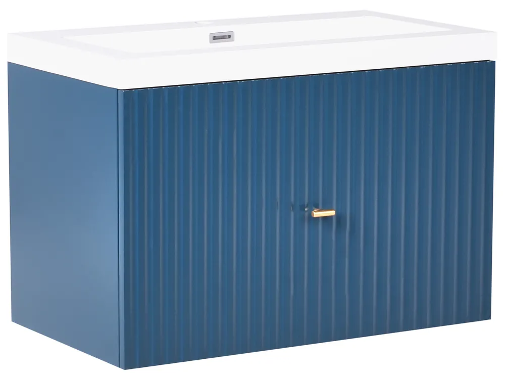 Mueble de baño suspendido con lavabo con tirador dorado LAGO 80 cm Azul oscuro