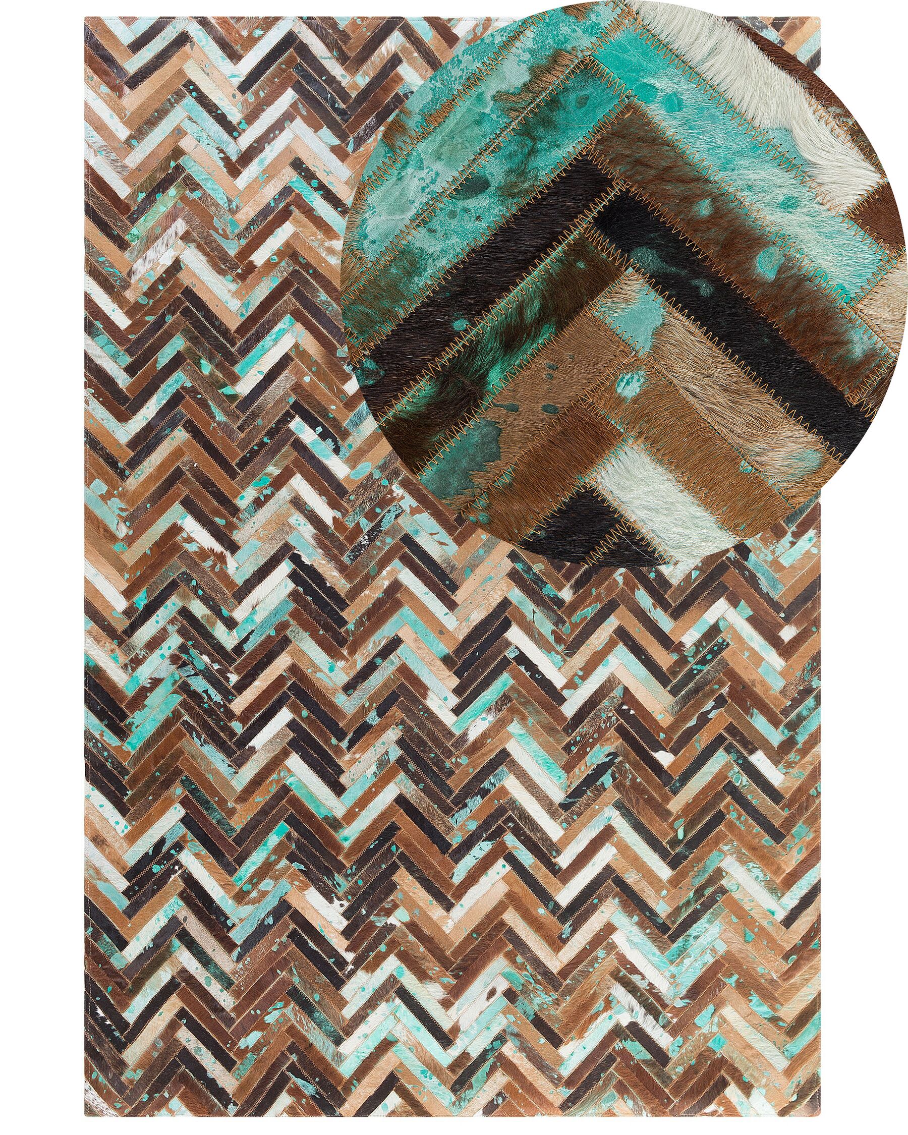 Patchwork koberec z hovězí kůže v hnědo-modrých odstínech 140x200 cm AMASYA_515915