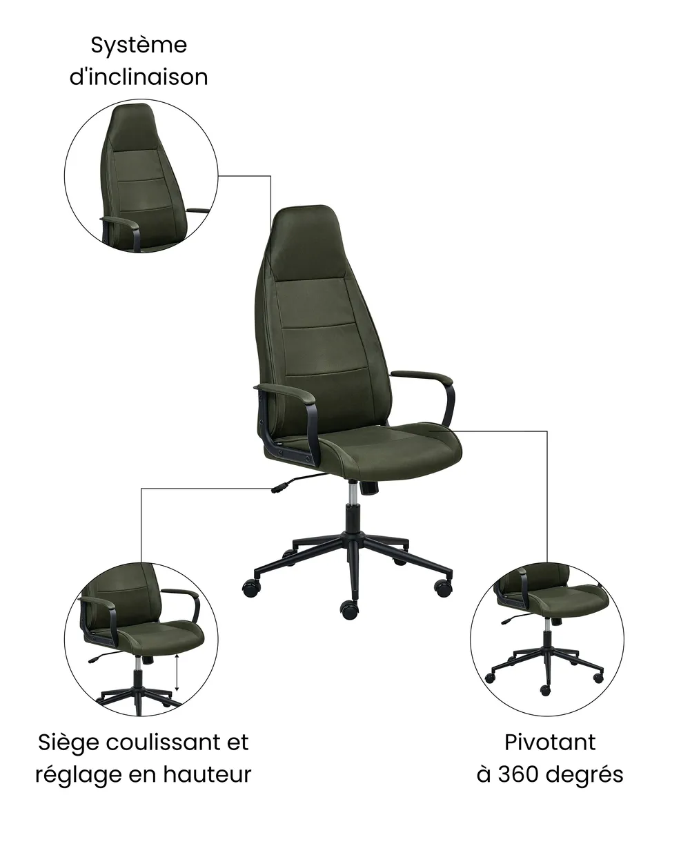 Chaise de bureau REBEL Tissu Vert foncé_1059694
