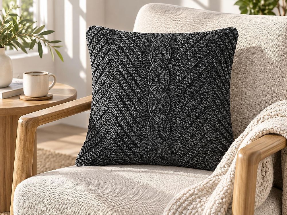 Throw Cushion KONNI 45 x 45 cm Cotton Grey Chevron Pattern