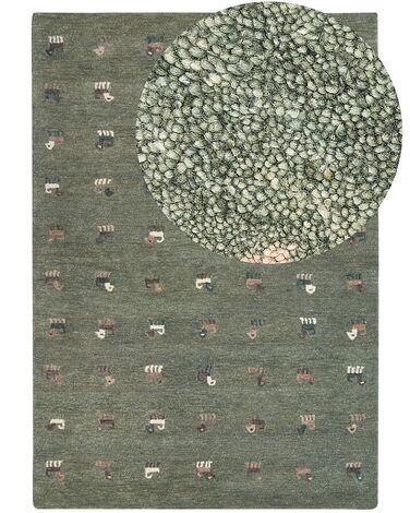 Dywan wełniany gabbeh ze wzorem w zwierzęta 160 x 230 cm zielony KIZARLI