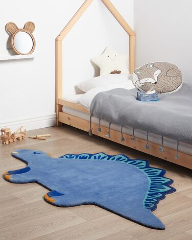 Wool Kids Rug Dinosaur 100 x 160 cm Blue TREX