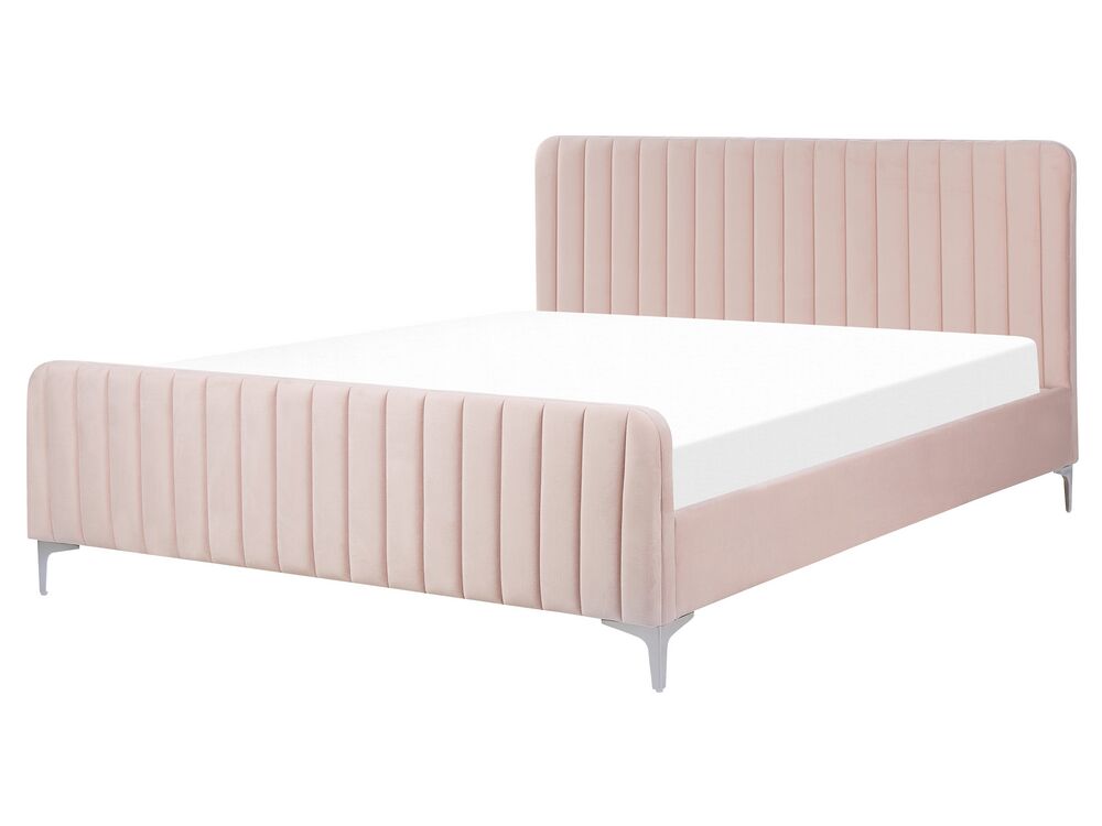 Cama Veludo LUNAN 160 x 200 cm Rosa pastel