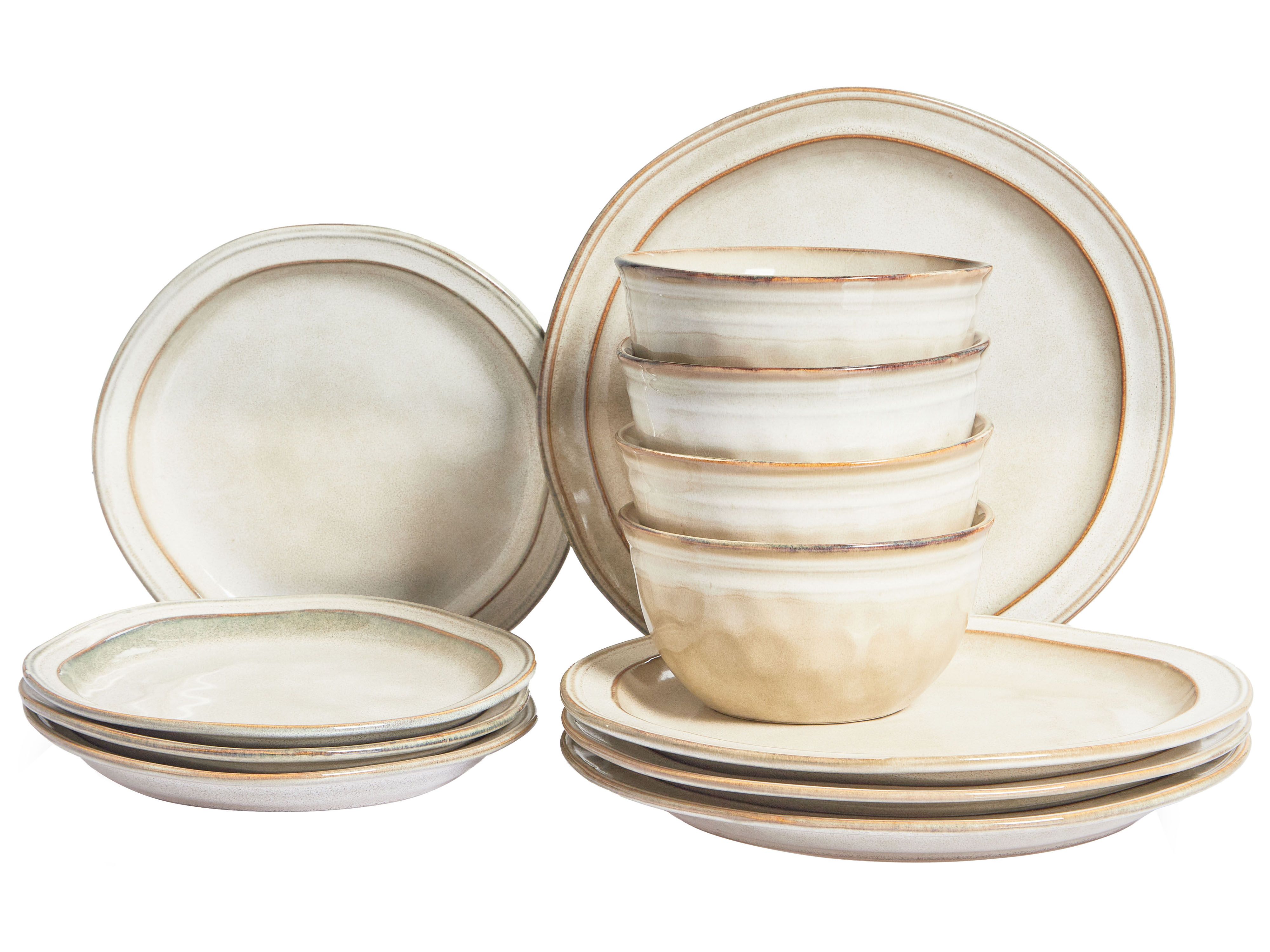 Set of 12 Dinnerware CHIVES Stoneware Light Beige | Beliani.co.uk