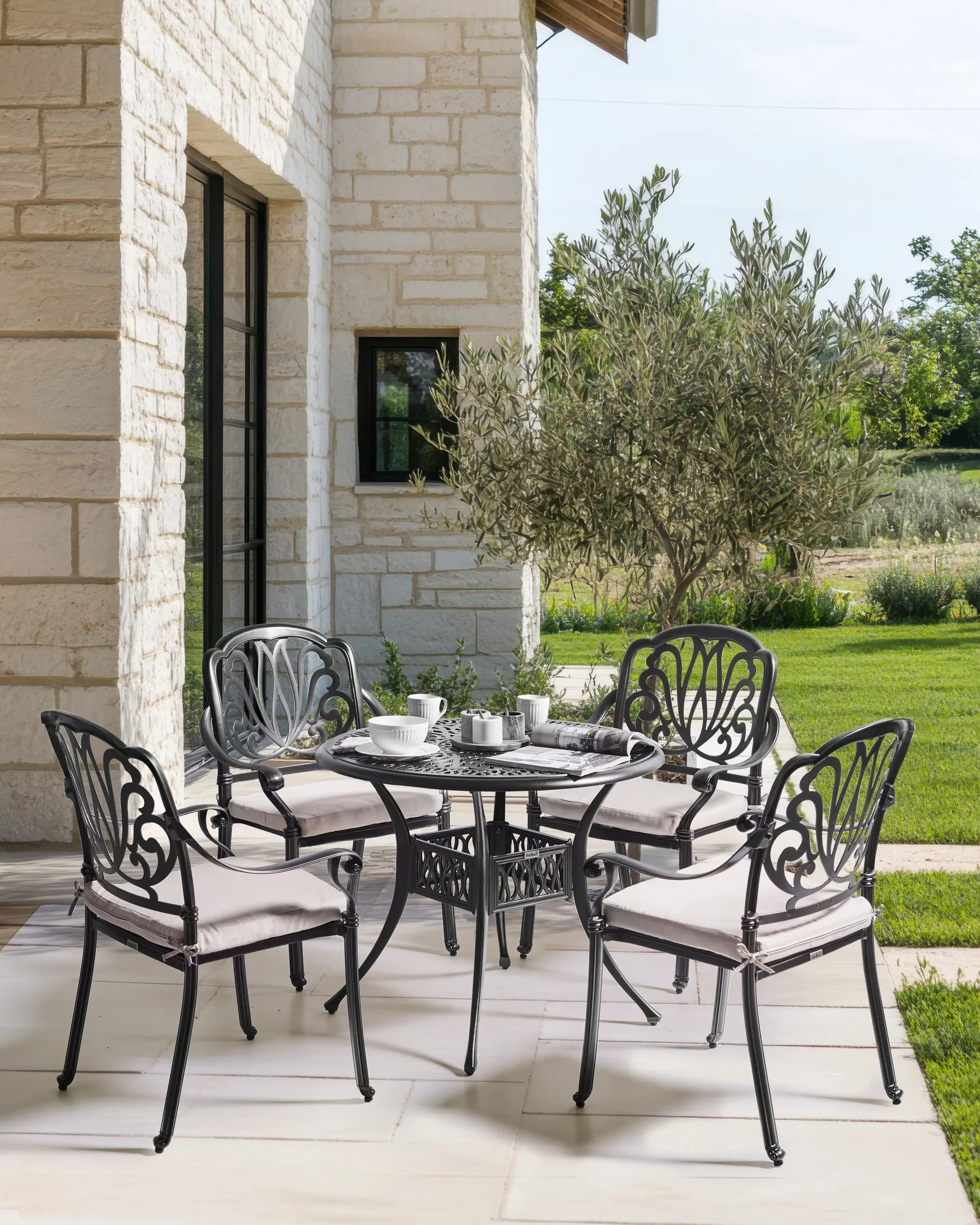 Set di 4 sedie da giardino con cuscini ANCONA Metallo Nero_806901