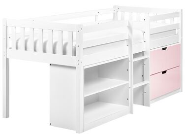 Wooden Kids Mid Sleeper Bed with Storage EU Single Size White and Pink SUSVILLE