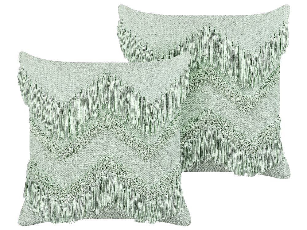 Set of 2 Cotton Cushions with Tassels 45 x 45 cm Light Green BACOPA Beliani