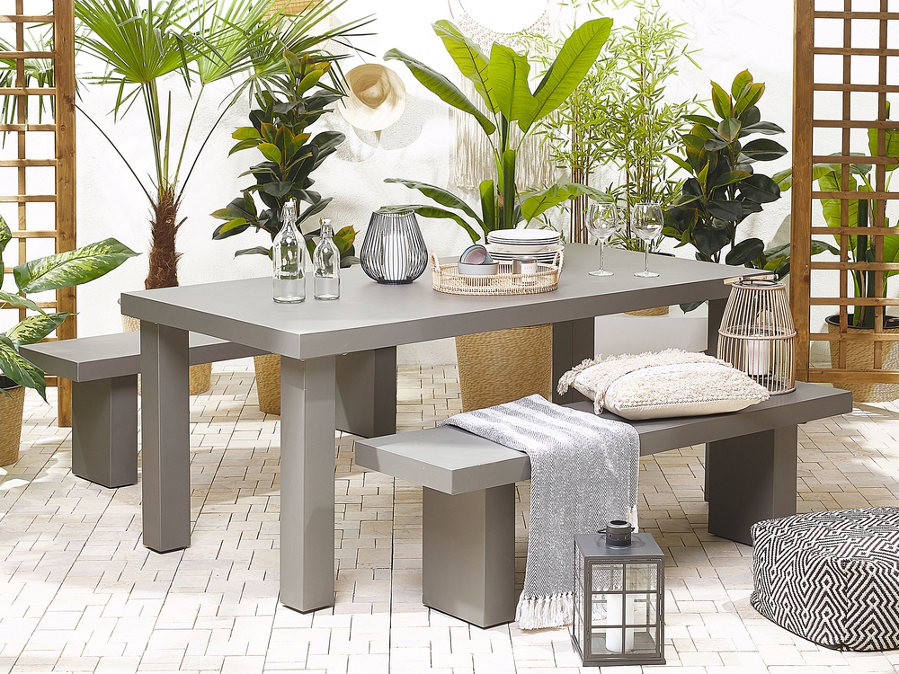 4 Seater Concrete Garden Dining Set Benches Grey TARANTO Beliani