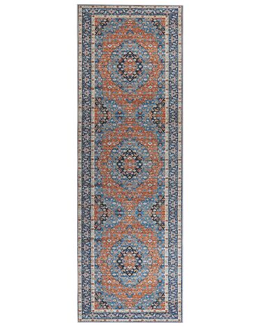 Teppich blau / orange 80 x 240 cm orientalisches Muster Kurzflor MIDALAM