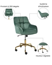 Chaise de bureau PALMDALE Velours Vert foncé_1073335
