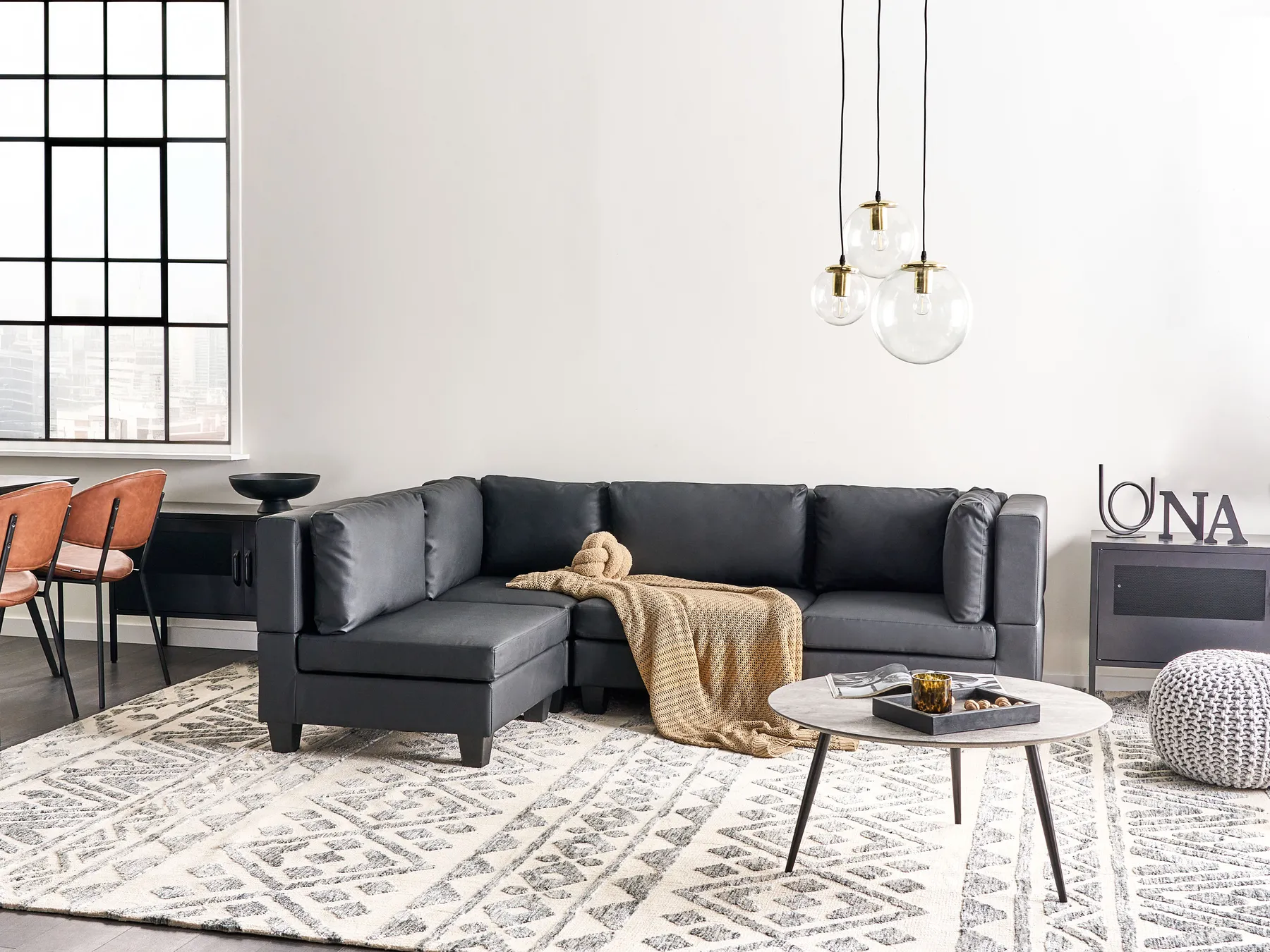 Modular Corner Sofa 4 Seater UNSTAD Faux Leather Black Right Hand_936660