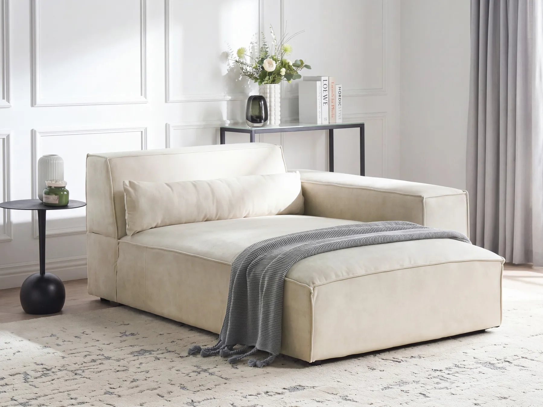 Chaise longue versione sinistra HELLNAR Velluto Beige chiaro_910801