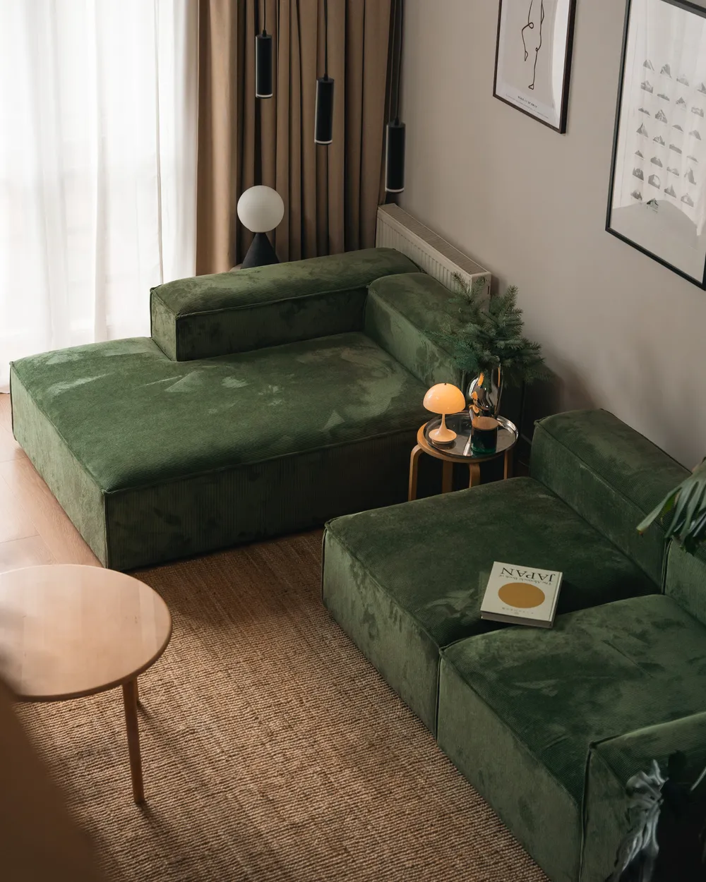 Modular Corner Sofa 4 Seater ARDAL Corduroy Green Right Hand_1035976
