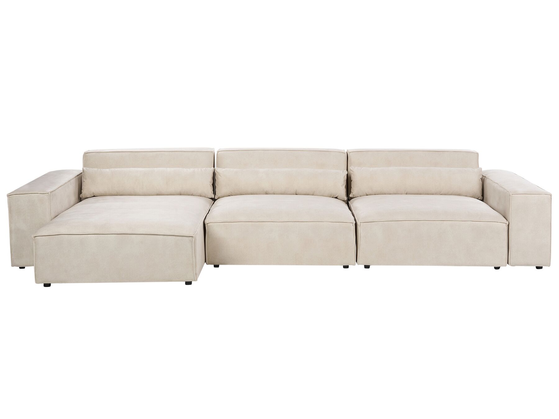 Canapé d'angle à droite modulable 3 places en velours beige HELLNAR_911090