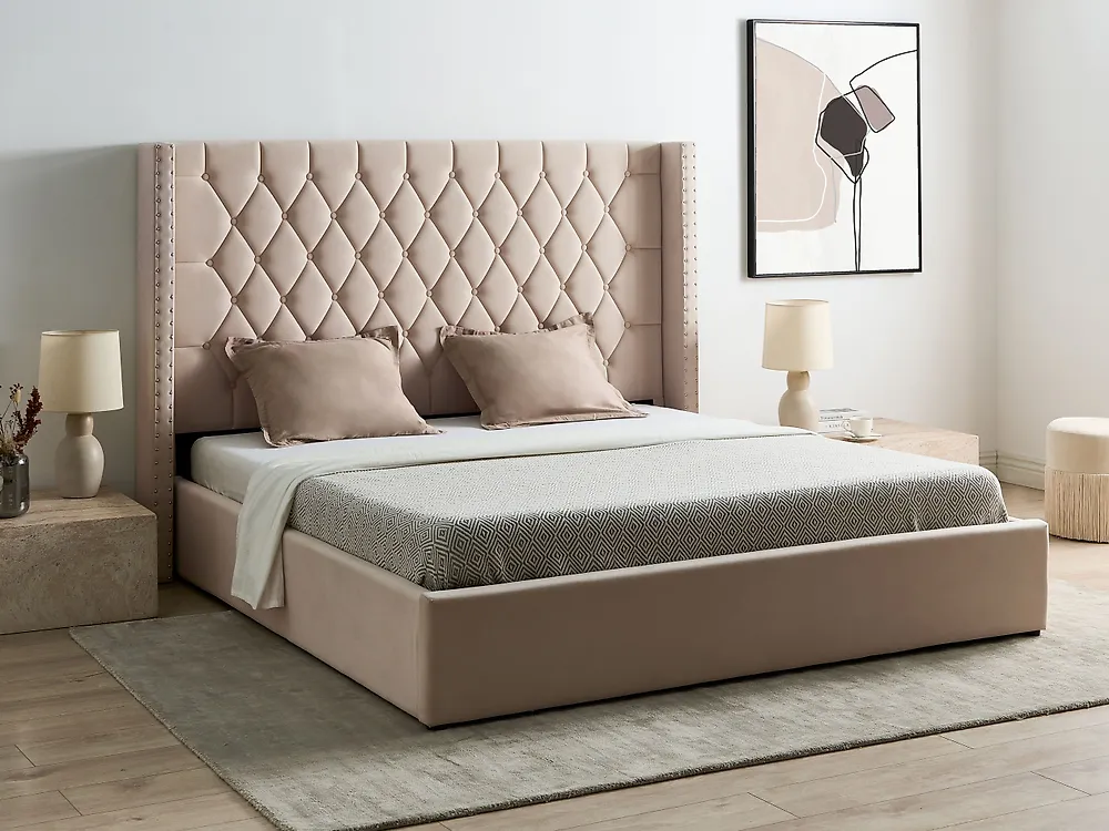 Ottoman Bed LUBBON Velvet Off-White 180 x 200 cm (EU Super King)_1183732