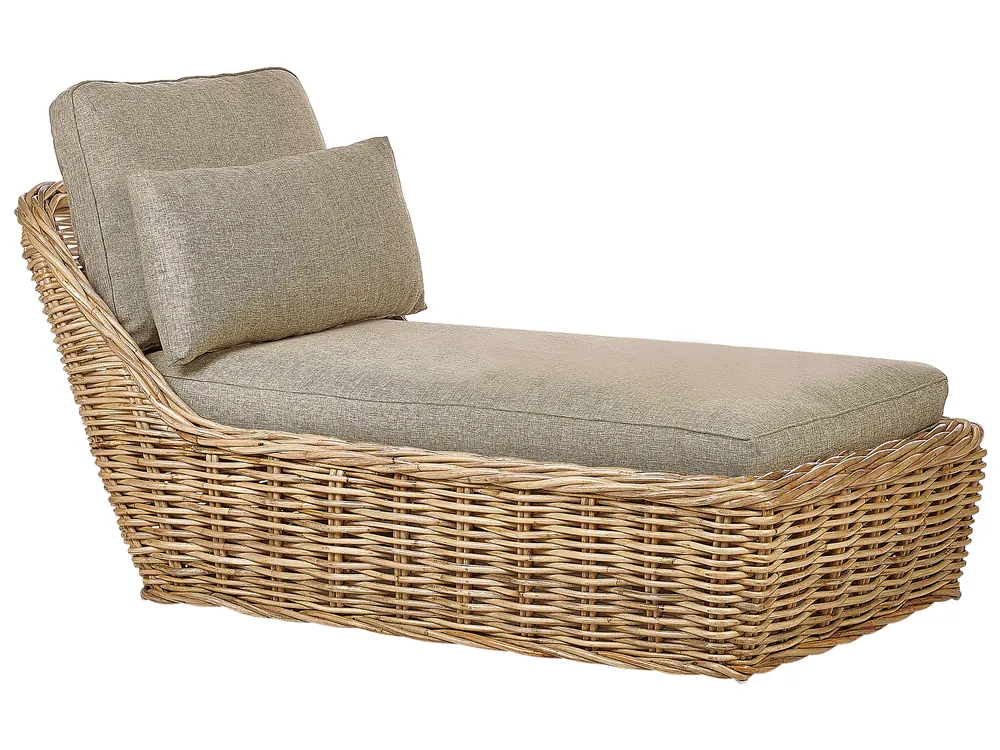 Sun Lounger with Cushion BELSITO Rattan Natural