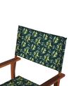 Set of 2 Acacia Folding Chairs and 2 Replacement Fabrics Dark Wood with Grey / Olives Pattern CINE_819331