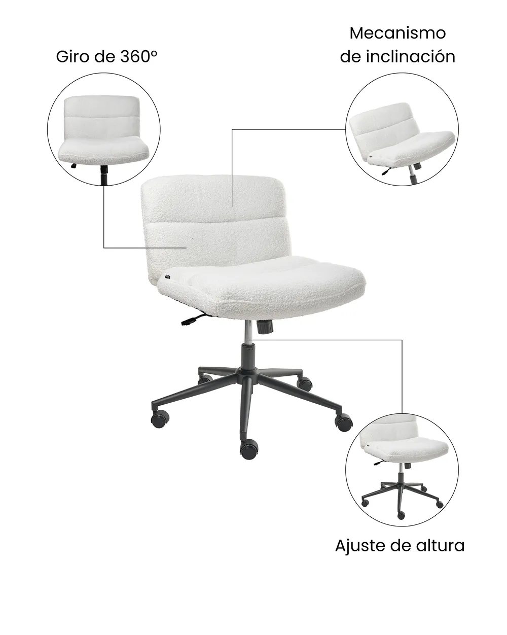 Silla de escritorio CATLIN Bouclé Blanco_1074401