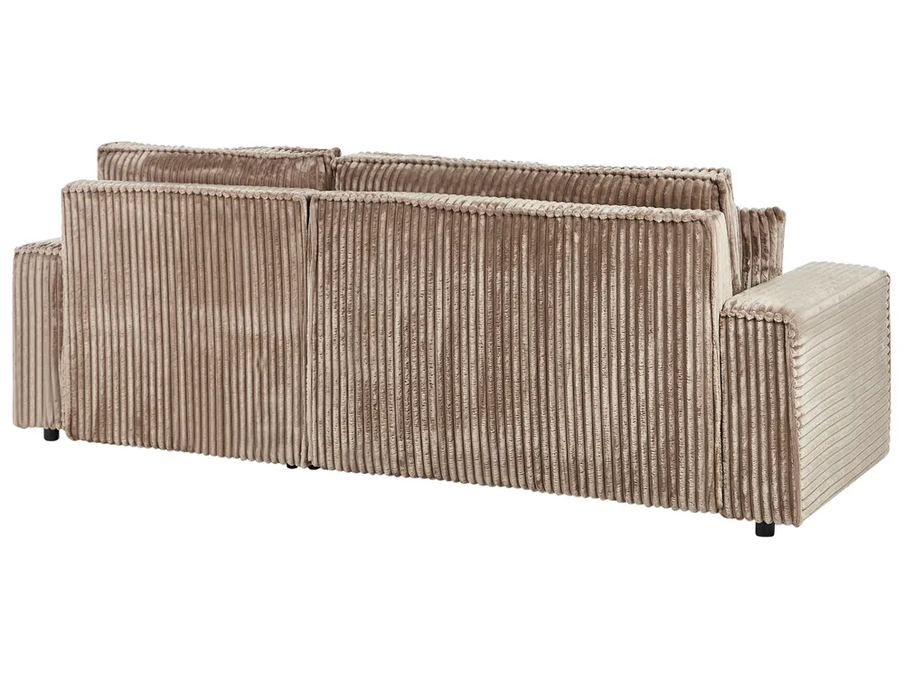 Corner Sofa Bed 3 Seater ABACKA with Storage Corduroy Light Brown Left Hand_960046