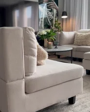 U-förmiges Modulsofa 5-Sitzer UNSTAD mit Ottomane Stoff Hellbeige_1173767