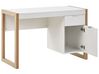 Bureau blanc / effet bois clair 110 x 50 cm avec colonne de rangement JOHNSON_790282