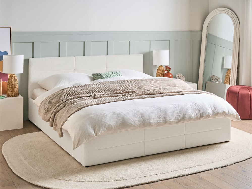 Cama con almacenaje MASSOGNES Bouclé Blanco crema 180 x 200 cm